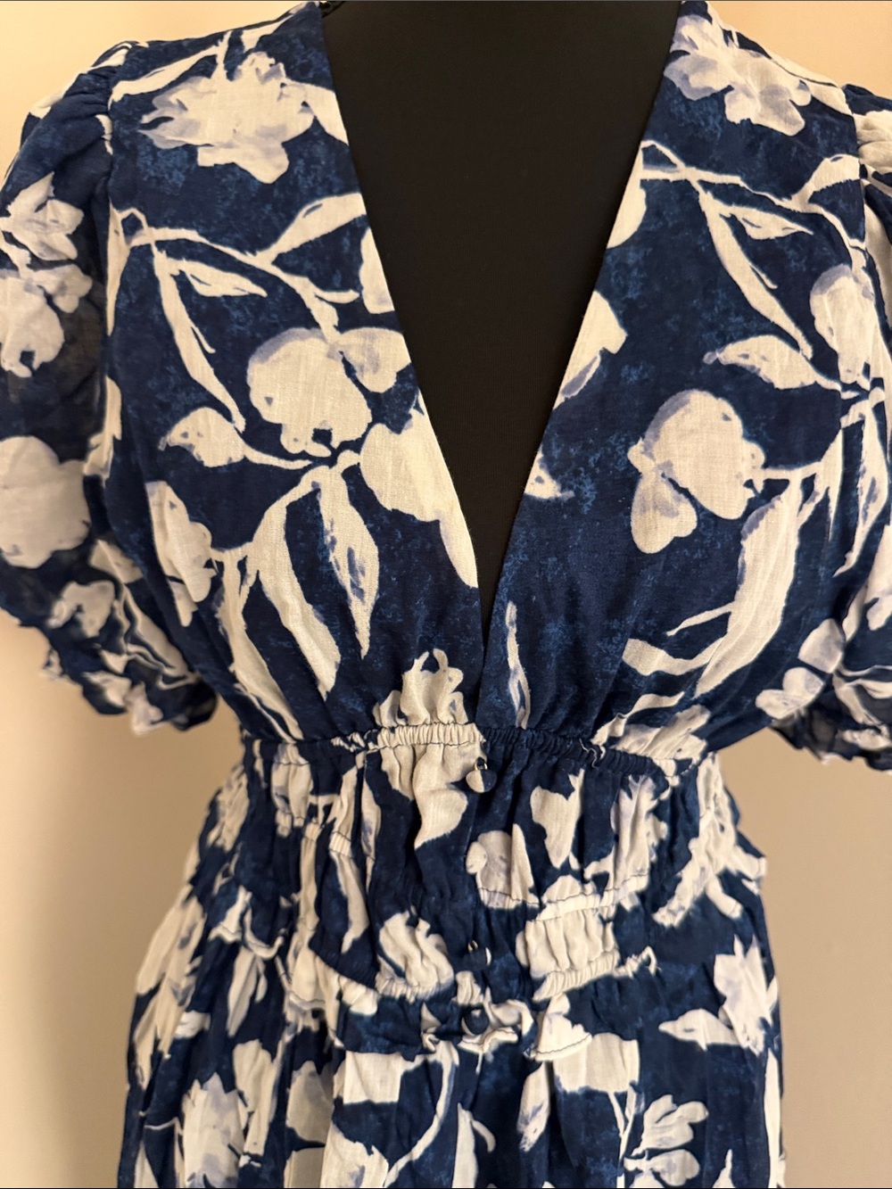 Dress Forum Navy and White Floral Puff-Sleeve Maxi Dress - Picture 5 of 5